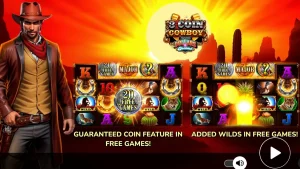 Pemandangan visual slot 3 Coin Cowboy Dollars & Dreams dengan tema Wild West yang mendalam