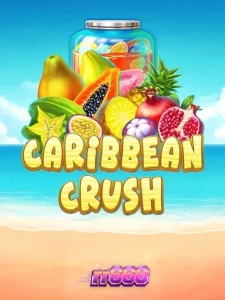 Tampilan visual slot Caribbean Crush dengan tema pulau tropis dan buah-buahan eksotis.